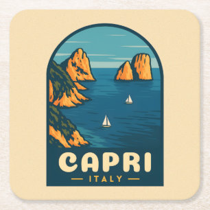 Retro Vintage Reizen Capri Italië Schilderachtig k Kartonnen Onderzetters