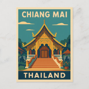 Retro Vintage Reizen Chiang Mai Thailand Tempel Briefkaart