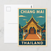 Retro Vintage Reizen Chiang Mai Thailand Tempel Briefkaart (Voorkant / Achterkant)