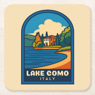 Retro Vintage Reizen Comomeer Italië Landschap Kartonnen Onderzetters