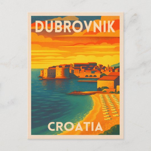Retro Vintage Reizen Dubrovnik Kroatië Oude Stad Briefkaart (Voorkant)