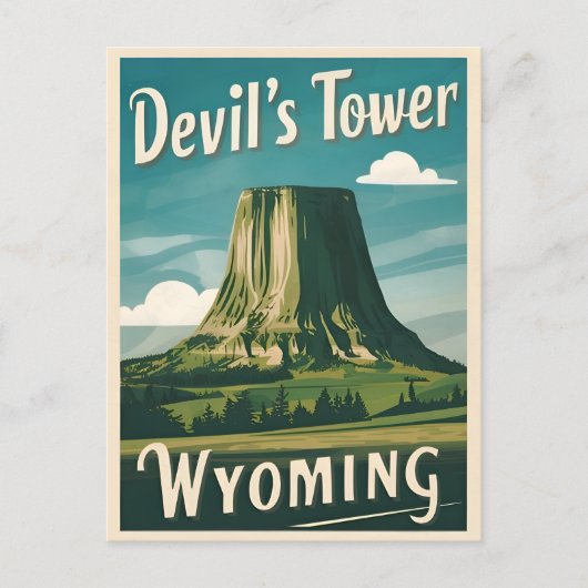Retro Vintage Reizen Duivelstoren Wyoming Briefkaart (Voorkant)