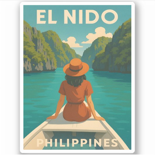 Retro Vintage Reizen El Nido Filipijnen Schilderac Sticker (Voorkant)