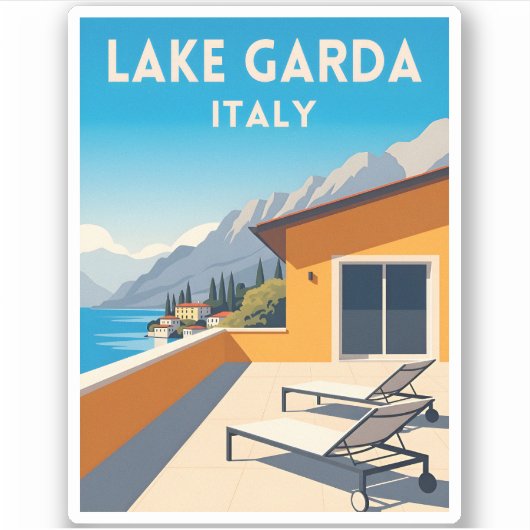 Retro Vintage Reizen Gardameer Italië Landschap Sticker (Voorkant)