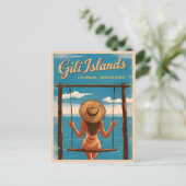 Retro Vintage Reizen Gili Eilanden Lombok Indonesi Briefkaart (Staand voorkant)