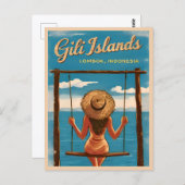 Retro Vintage Reizen Gili Eilanden Lombok Indonesi Briefkaart (Voorkant / Achterkant)