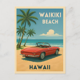 Retro Vintage Reizen Hawaii Waikiki Beach Briefkaart