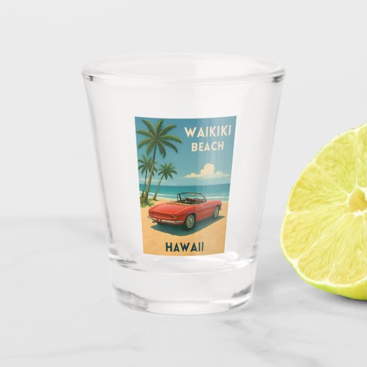 Retro Vintage Reizen Hawaii Waikiki Beach Shot Glas (Voorkant)