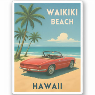 Retro Vintage Reizen Hawaii Waikiki Beach Sticker