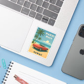 Retro Vintage Reizen Hawaii Waikiki Beach Sticker (Laptop met iPhone)