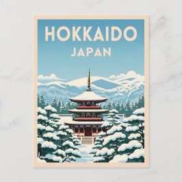 Retro Vintage Reizen Hokkaido Japan Winter Schilde Briefkaart