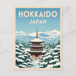 Retro Vintage Reizen Hokkaido Japan Winter Schilde Briefkaart