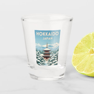 Retro Vintage Reizen Hokkaido Japan Winter Schilde Shot Glas
