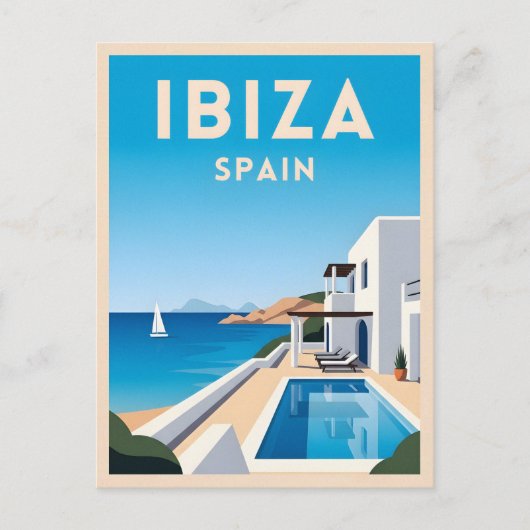Retro Vintage Reizen Ibiza Spanje Zeelandschap Briefkaart (Voorkant)
