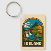 Retro Vintage Reizen IJsland Natuur Landschap Sleutelhanger (Voorkant)