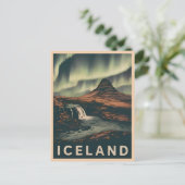 Retro Vintage Reizen IJsland Noorderlicht Briefkaart (Staand voorkant)
