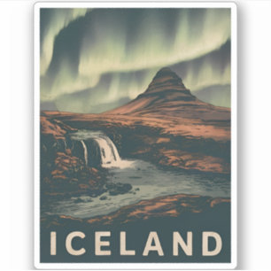 Retro Vintage Reizen IJsland Noorderlicht Sticker