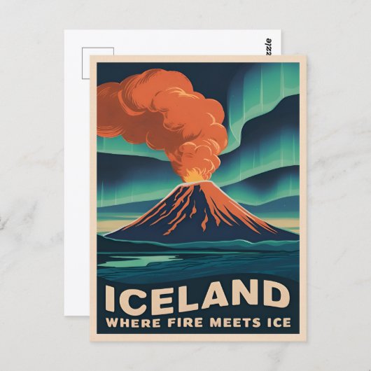 Retro Vintage Reizen IJsland Vulkaanlandschap Briefkaart (Voorkant / Achterkant)
