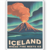 Retro Vintage Reizen IJsland Vulkaanlandschap Sticker (Voorkant)