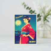 Retro Vintage Reizen Japan Nachttijd Festival Briefkaart (Staand voorkant)