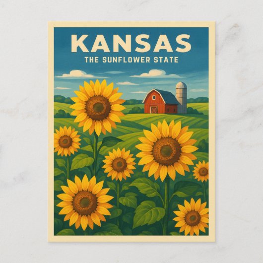 Retro Vintage Reizen Kansas Zonnebloem Landschap Briefkaart (Voorkant)