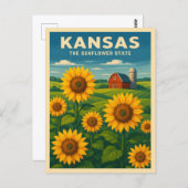 Retro Vintage Reizen Kansas Zonnebloem Landschap Briefkaart (Voorkant / Achterkant)