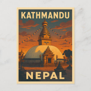 Retro Vintage Reizen Kathmandu Nepal Tempel Schild Briefkaart