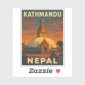 Retro Vintage Reizen Kathmandu Nepal Tempel Schild Sticker (Vel)