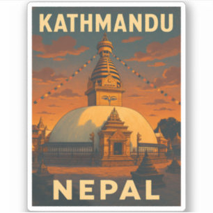 Retro Vintage Reizen Kathmandu Nepal Tempel Schild Sticker