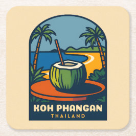 Retro Vintage Reizen Koh Phangan Island Thailand Kartonnen Onderzetters