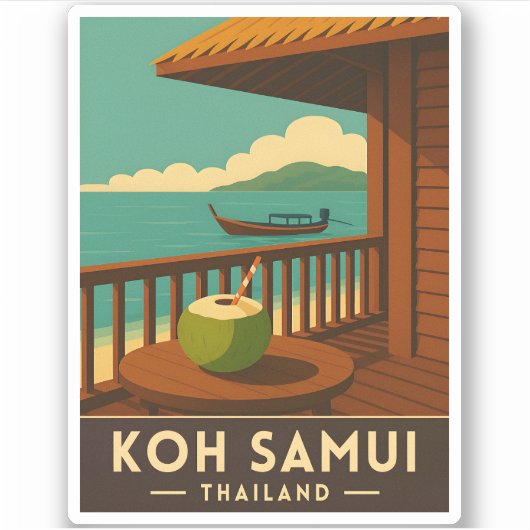 Retro Vintage Reizen Koh Samui Island Thailand Sticker (Voorkant)