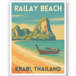 Retro Vintage Reizen Krabi Thailand Railay Beach Sticker