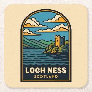 Retro Vintage Reizen Loch Ness Schotland Castle Kartonnen Onderzetters