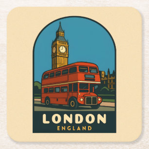 Retro Vintage Reizen Londen Big Ben Engeland Kartonnen Onderzetters