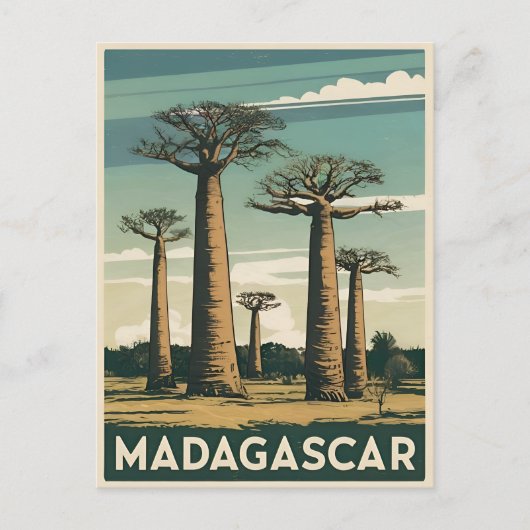 Retro Vintage Reizen Madagaskar Baobab Boom Briefkaart (Voorkant)
