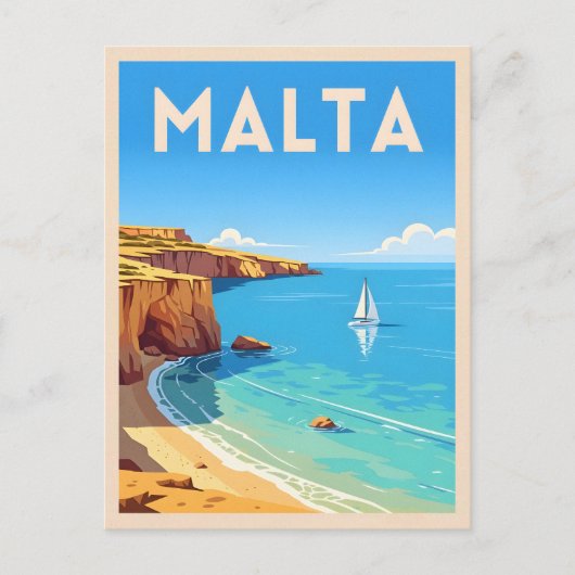 Retro Vintage Reizen Malta Seaside Landschap Briefkaart (Voorkant)