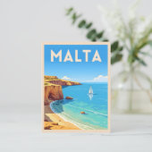 Retro Vintage Reizen Malta Seaside Landschap Briefkaart (Staand voorkant)