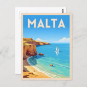 Retro Vintage Reizen Malta Seaside Landschap Briefkaart (Voorkant / Achterkant)