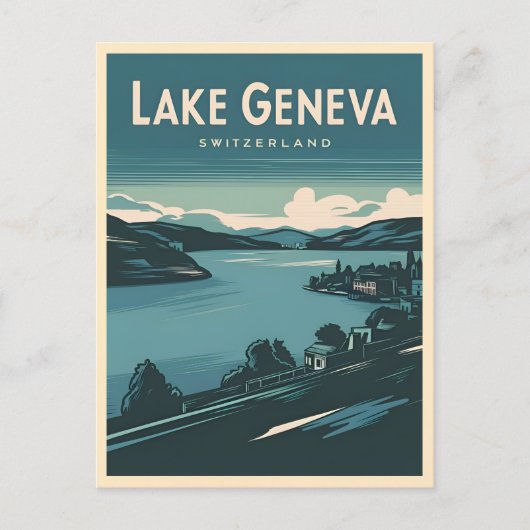 Retro Vintage Reizen Meer van Genève Zwitserland Briefkaart (Voorkant)