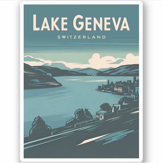 Retro Vintage Reizen Meer van Genève Zwitserland Sticker (Voorkant)
