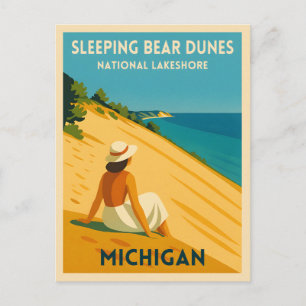 Retro Vintage Reizen Michigan Sleeping Bear Dunes Briefkaart