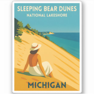 Retro Vintage Reizen Michigan Sleeping Bear Dunes Sticker