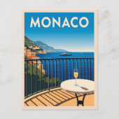 Retro Vintage Reizen Monaco kustlandschap Briefkaart (Voorkant)