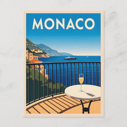Retro Vintage Reizen Monaco kustlandschap Briefkaart (Voorkant)