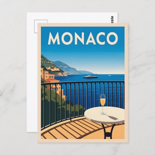 Retro Vintage Reizen Monaco kustlandschap Briefkaart (Voorkant / Achterkant)