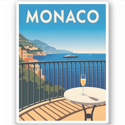 Retro Vintage Reizen Monaco kustlandschap Sticker (Voorkant)