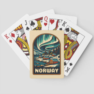 Retro Vintage Reizen Noorwegen Noorderlicht Schild Pokerkaarten