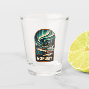 Retro Vintage Reizen Noorwegen Noorderlicht Schild Shot Glas