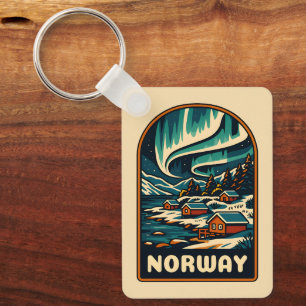 Retro Vintage Reizen Noorwegen Noorderlicht Schild Sleutelhanger
