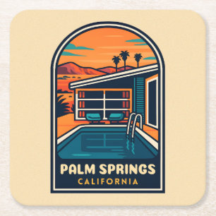 Retro Vintage Reizen Palm Springs Californië Kartonnen Onderzetters